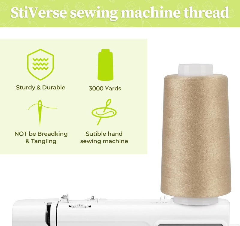 StiVerse خيوط سيرجر 4 بكرات 3000 ياردة لكل بكرة خيوط بوليستر متعددة الاستخدامات 40S/2 للخياطة، سيرجر، أوفرلوك، لحاف، تجميع - كاكي داكن - Image 5